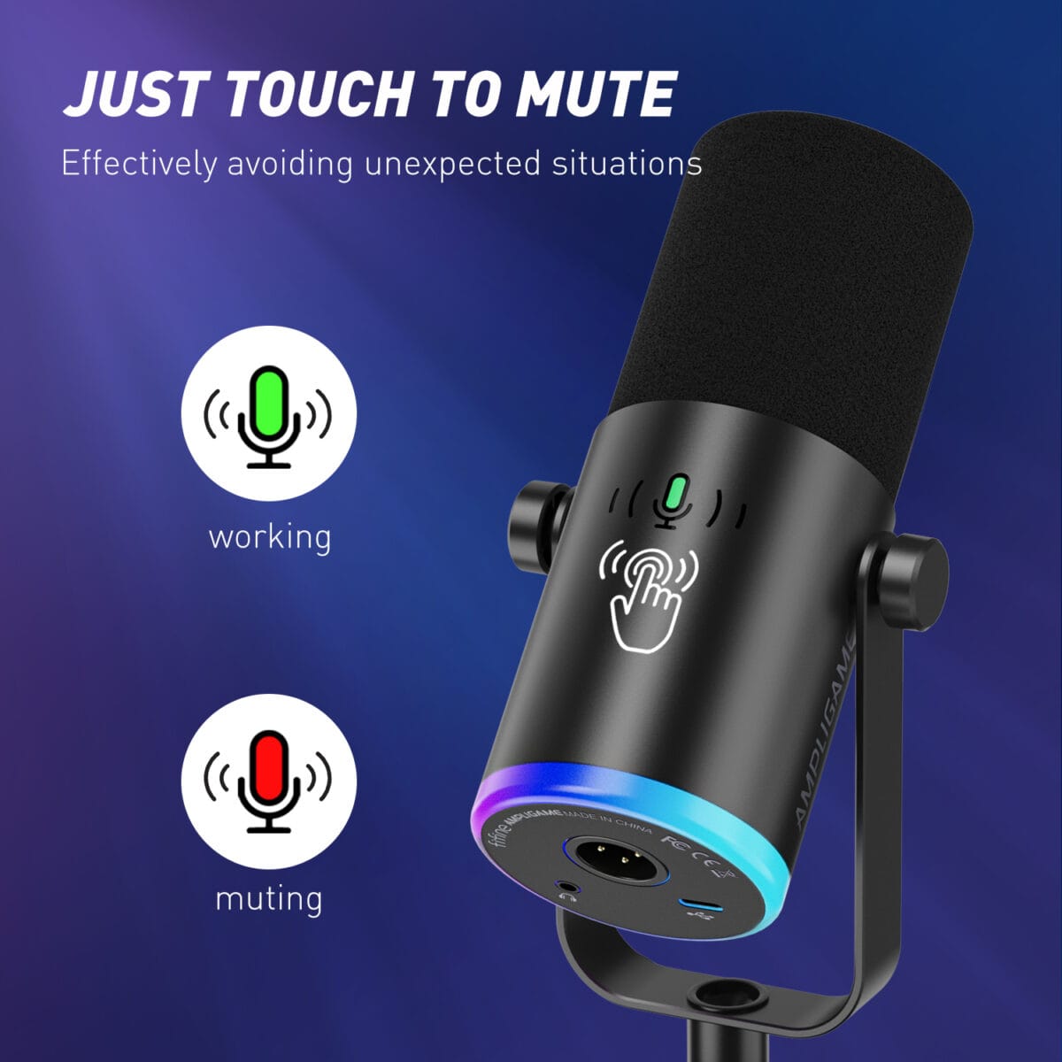 FIFINE AM8 NEO XLR/USB-C Dynamic Microphone with RGB Lighting & Real-Time Monitoring